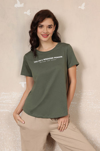 Buy Zivame 2 Mile Fashion Knit Cotton Lounge Top - Four Leaf Clover